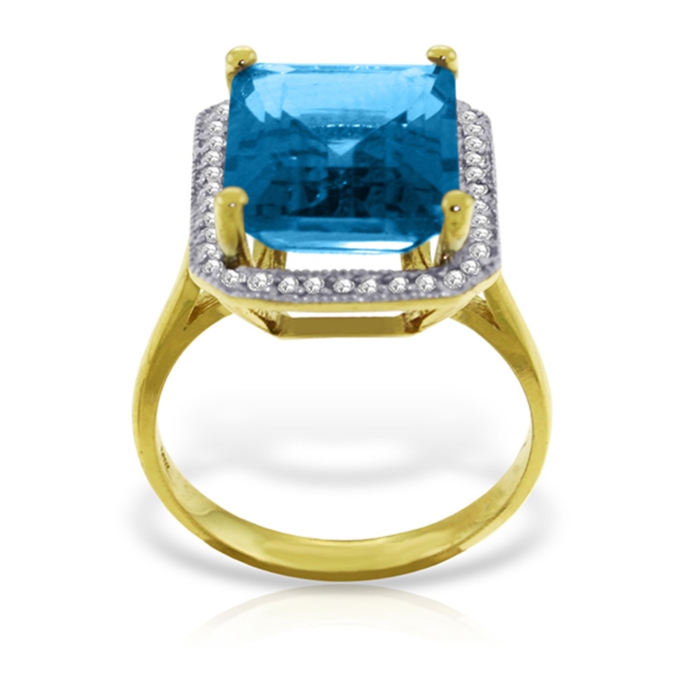 14K. GOLD RING WITH NATURAL DIAMONDS & BLUE TOPAZ - Picture 2 of 6